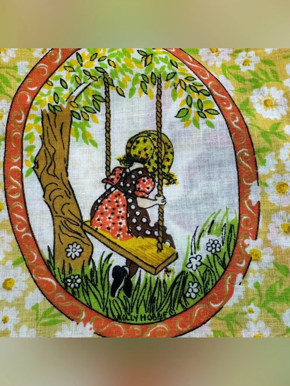 Vintage Holly Hobbie Handmade window valance Panels Pair Daisy Floral 64.5” Long